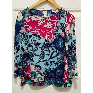 Chico's Paisley Print Blouse Long‎ Sleeve Multicolor Top Size 0